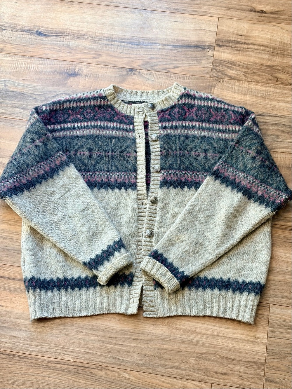 St John’s Bay Wool blend Fisherman Core Granola Girl Fair Isle Cardigan